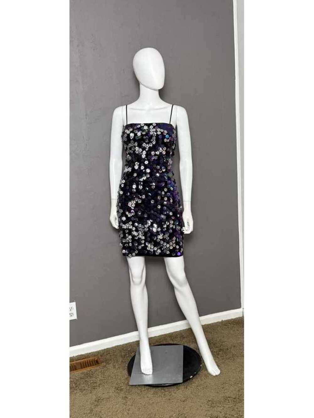 Y2K Glam Party Dress Purple + Silver Flower Shape Sequins M/L from B. Darlin